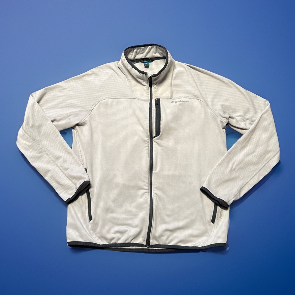Eddie Bauer Jacket Men L First Ascent Sandstone Backbone Hoodie Grid Fleece Zip